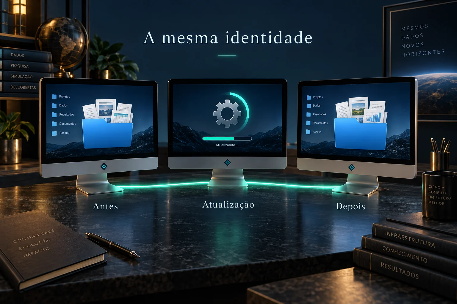 A mesma identidade acompanha um computador antes, durante e depois de uma atualização.